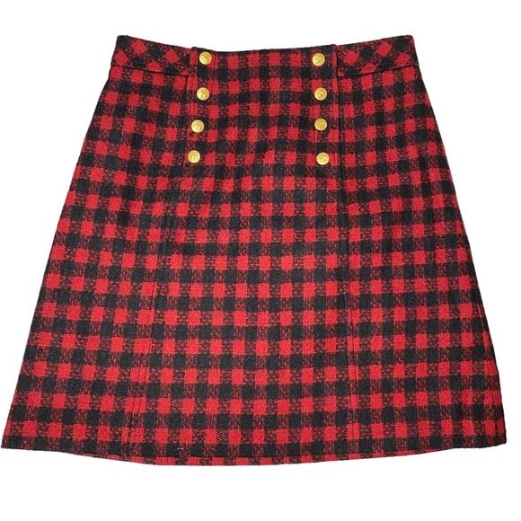 Brooks Brothers Skirt Red Black Gingham Checkered Plaid Gold button size 2 - Picture 6 of 8